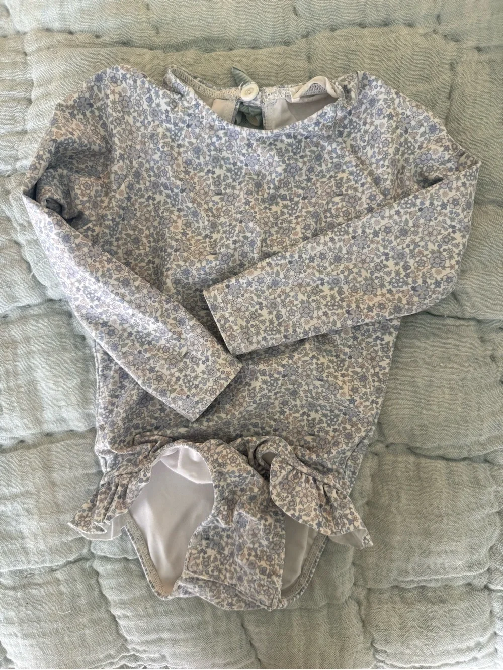 Kids Floral Long-Sleeve One-Piece Swimsuit in Light Blue